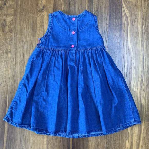 MINICLUB Smocked Girls Baby Dress 6-9 Rainbow Smocking Chambray Denim Mini Club - Picture 2 of 6